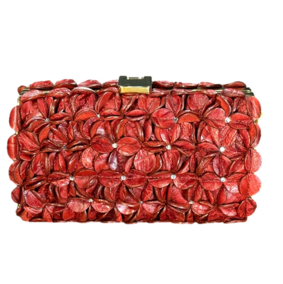 Frida Diaz Handbags - Stunning Handcrafted Genuine Crocodile Floral Evening Bag Purse by Frida Diaz